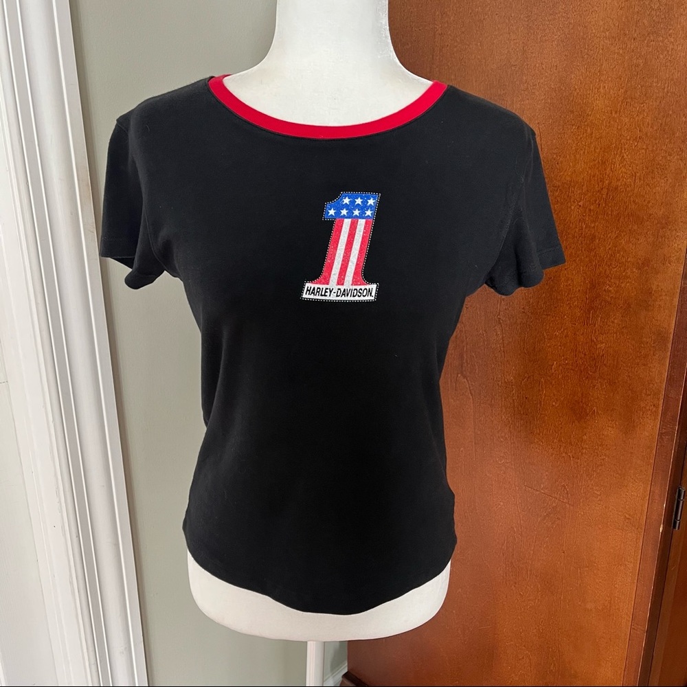 Harley Davidson number one shirt - black with red white and blue - S